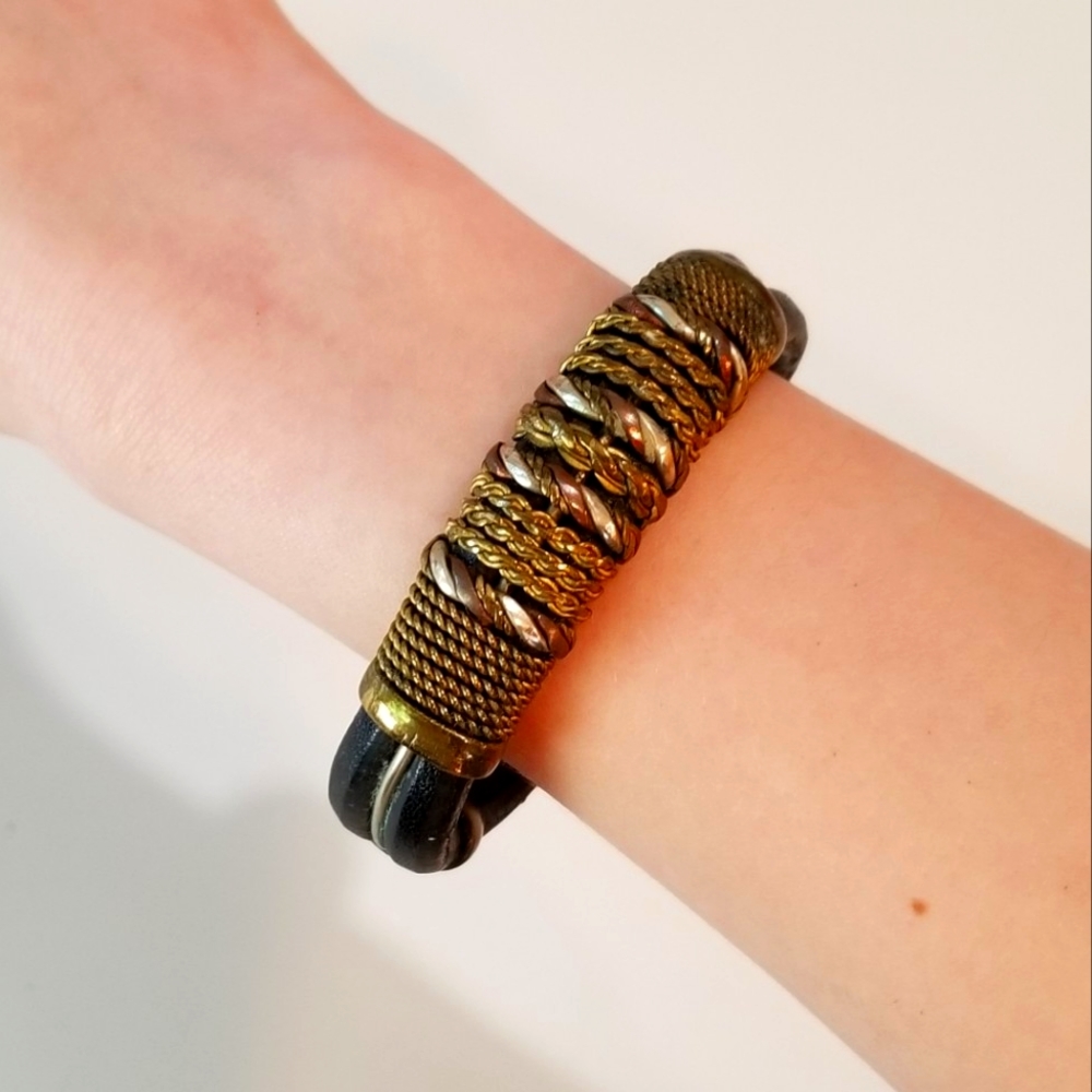 Leather and brass bracelet vintage